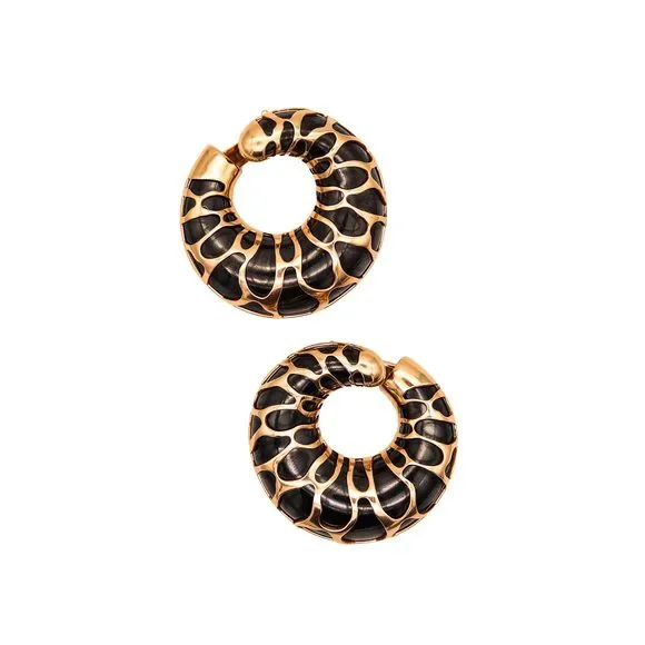 Marina B. Milan Funny Giraffe Pattern Earrings 18Kt Yellow Blackened - Picture 5 of 10